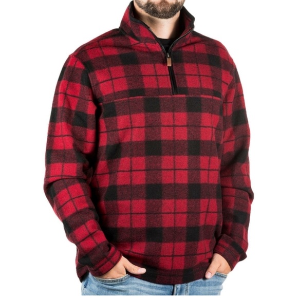 John Wayne Stock & Supply Red Black Buffalo Check 1/4 Zip Fleece Henley XXL NWT - Picture 1 of 11